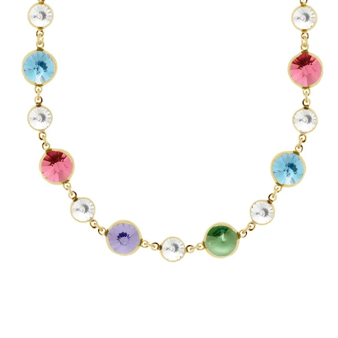Colar Curto em Prata de Lei 925 Dourada a 18 kl com Cristais Multicolor